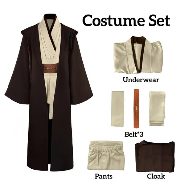 Obi Wan Kenobi Men's Costume Robe Adult Male Jedi Knight Tunic Costume Hooded Uniform Full - Costume Set / XXXL