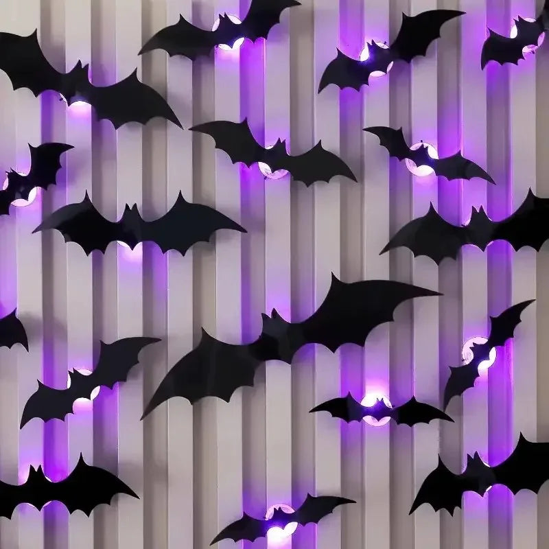 3D light-up Halloween bat wall decorations with purple LED glow
