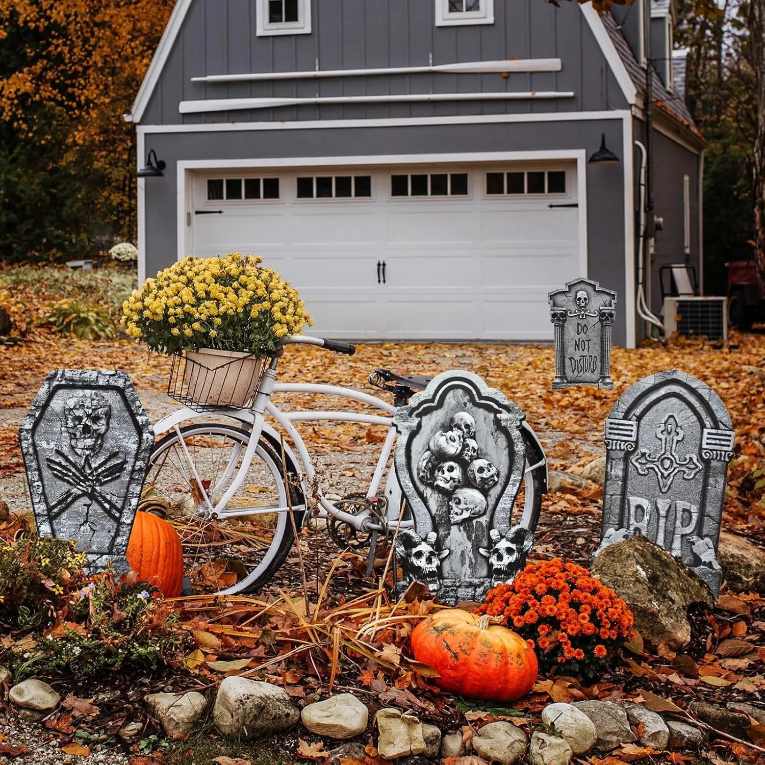 Halloween Tombstone Yard Sign Decorations with Stakes Skeleton Grim Reaper Pattern Halloween Party Decor Lawn - product image 4
