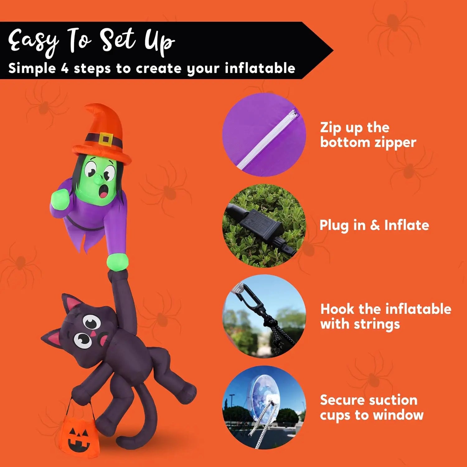 8 Ft Tall Witch and Black Cat Halloween Blow Up Roof Decoration Inflatable Decoration with LED Lights Giant