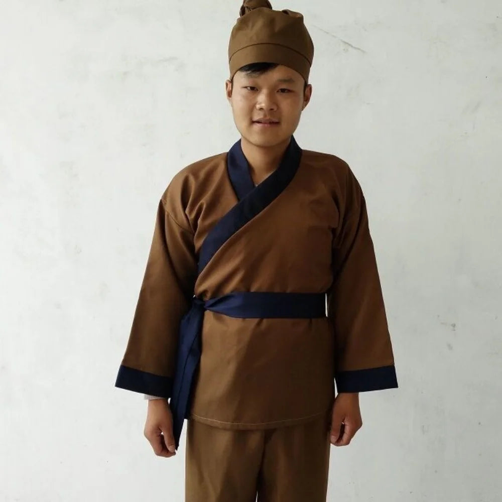 Halloween Ancient Chinese Costume for Men Servant Farmer Hanfu Adultchinese Male - 03 full set / M(155CM)