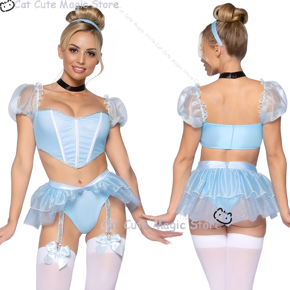 Women's Princess Costume Sexy Blue Uniforms Costume Maid Lingerie Halloween