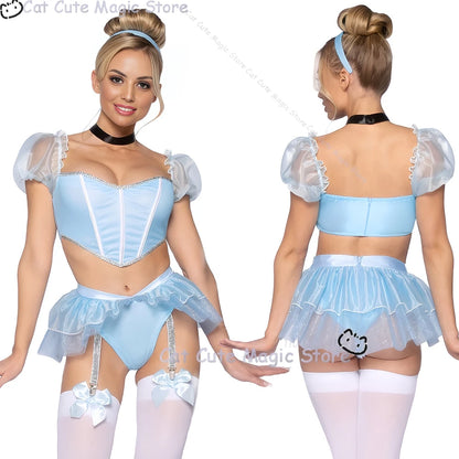 Women's Princess fantasia Sexy Blue Uniforms Maid Lingerie Costume