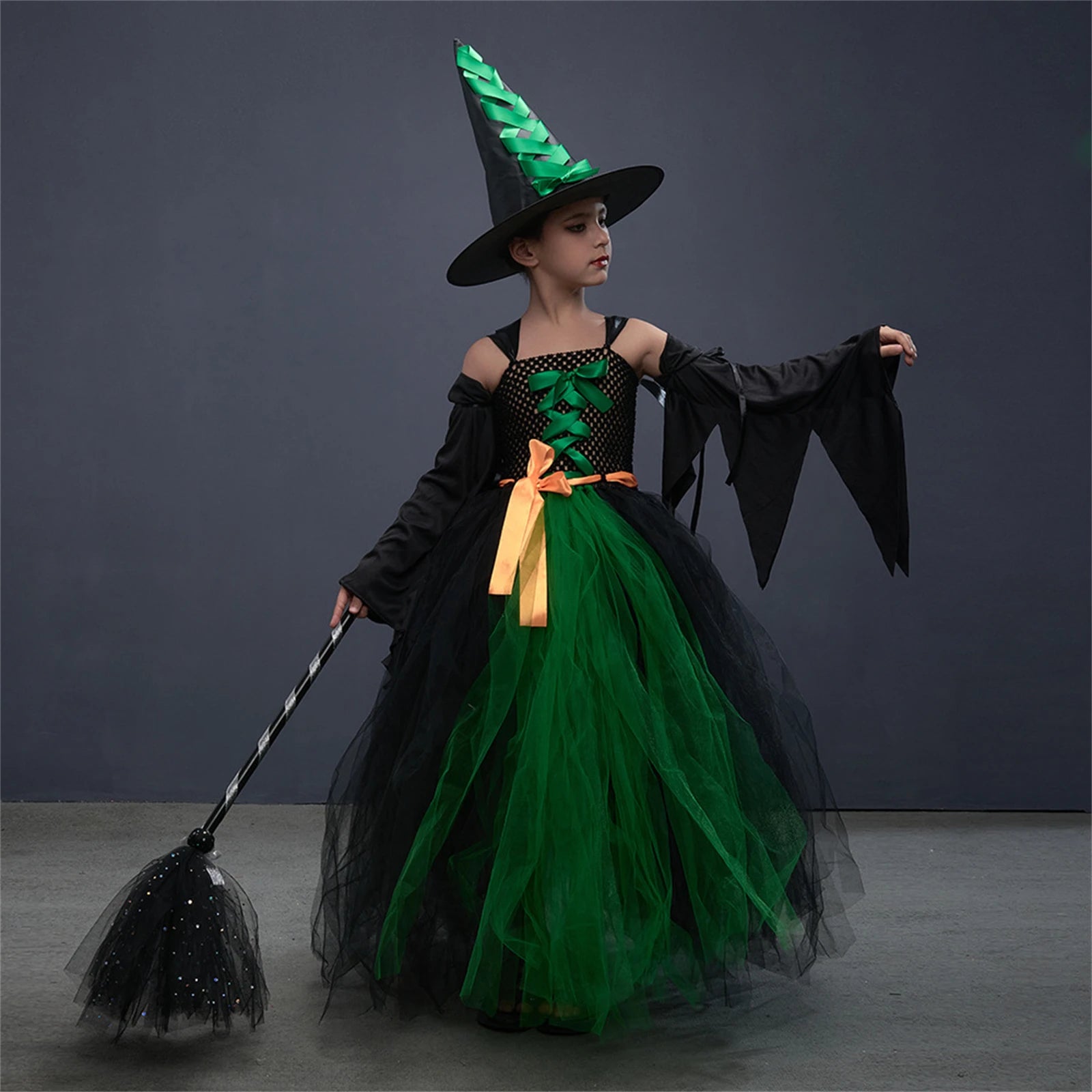 Halloween Witch Costume For Girls Kids Long Veil Dress Princess Dress Birthday Party Dress Dress - product image 3