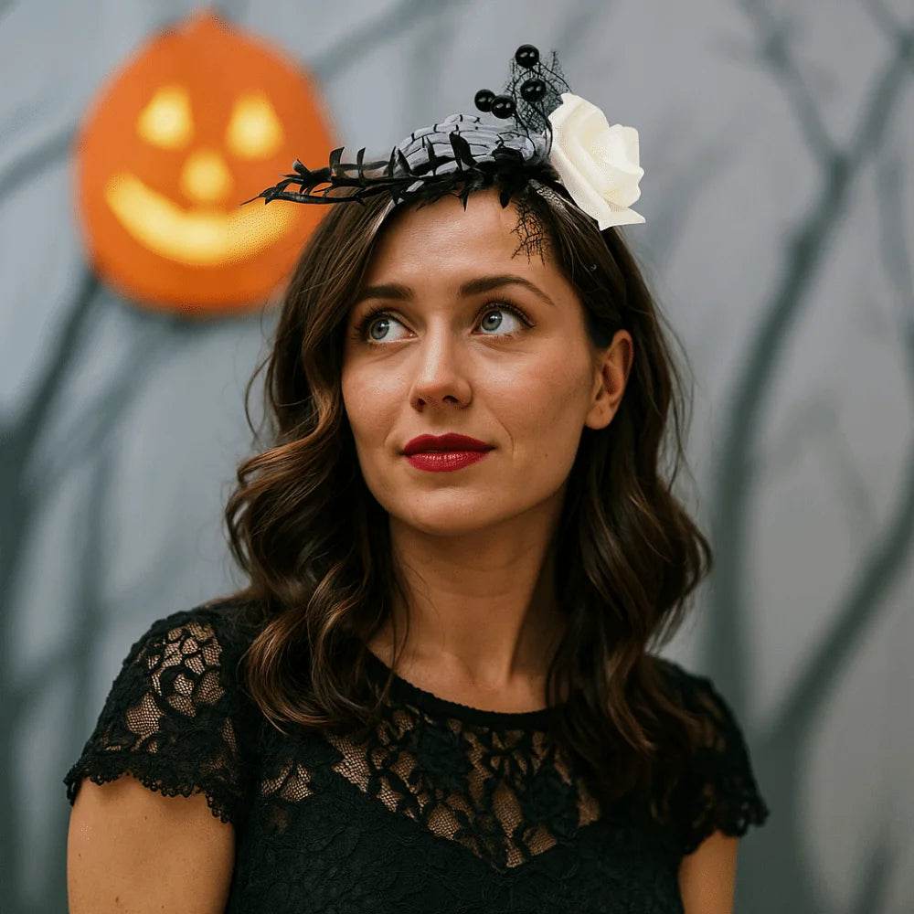 Headwear Rose Flower Halloween Headband Skull Gothic Branch Hair Hoop Non - product image 4