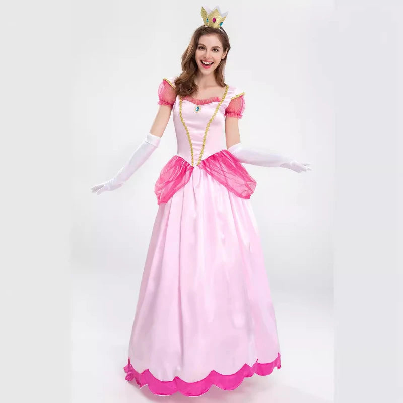 Women's Princess Peach-Inspired Costume – Pink Royal Dress, 3-Piece Set