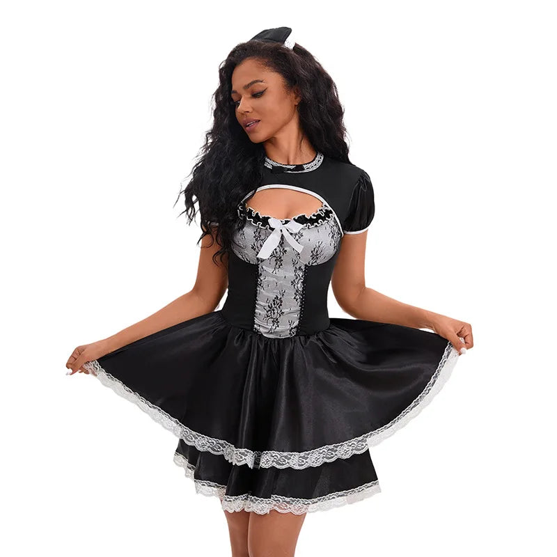 L Gothic Sexy Lace Trim Cutout Dress Halloween Party Cosplay Lolita Maid Outfit Bar Nightclub Costume Café - product image 5