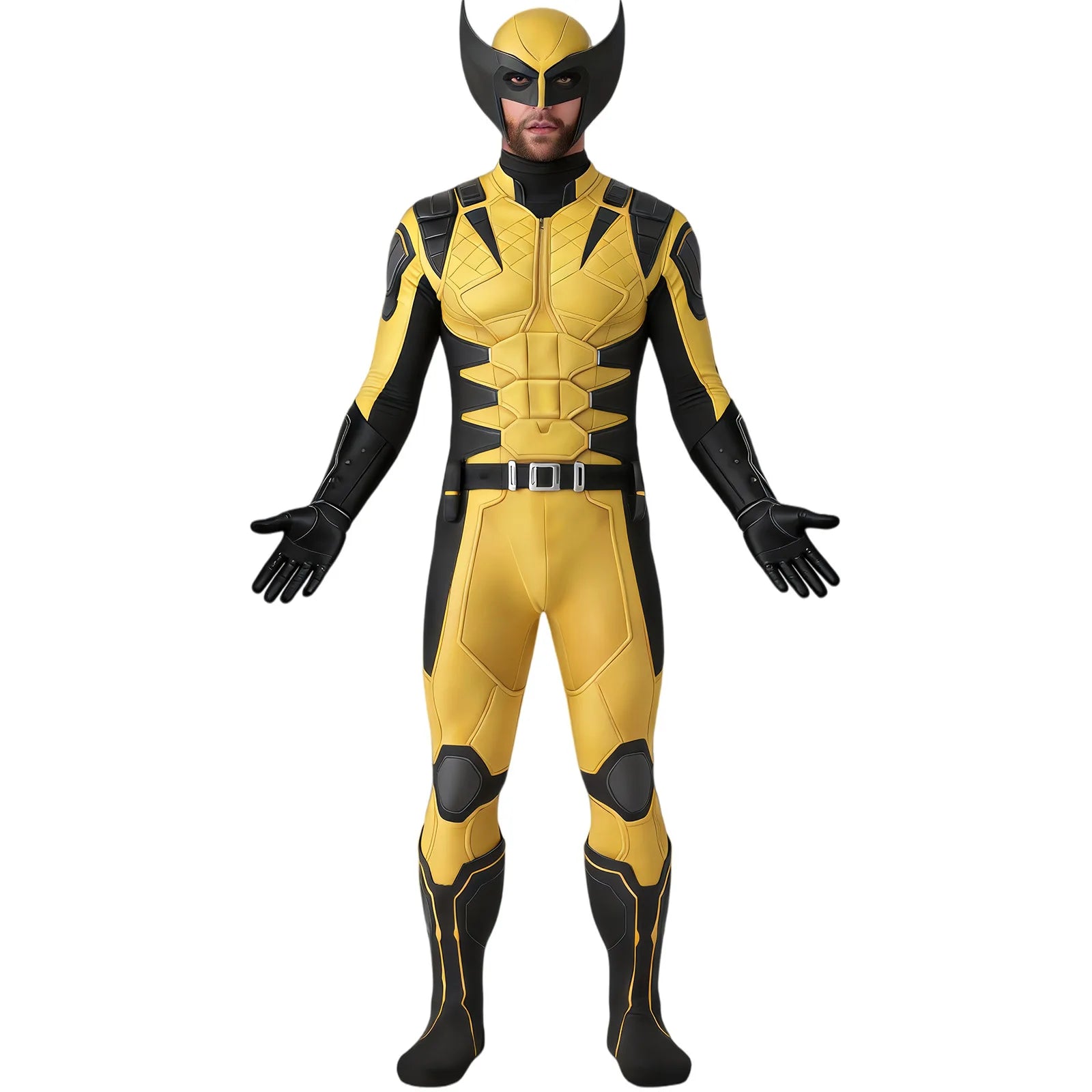Adults Halloween Cosplay Muscle Bodysuit 3D Print Yellow Zentai Jumpsuit With Mask For