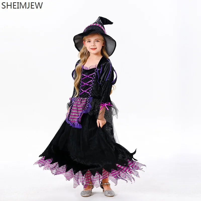 New Halloween Children Witch Cosplay Costume Girl Outfit Kid Evil Witch Campus Showing Dress Up - product image 2