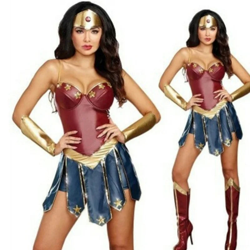 Women's Superhero Wonder Superwomen Halloween Costume - red / S