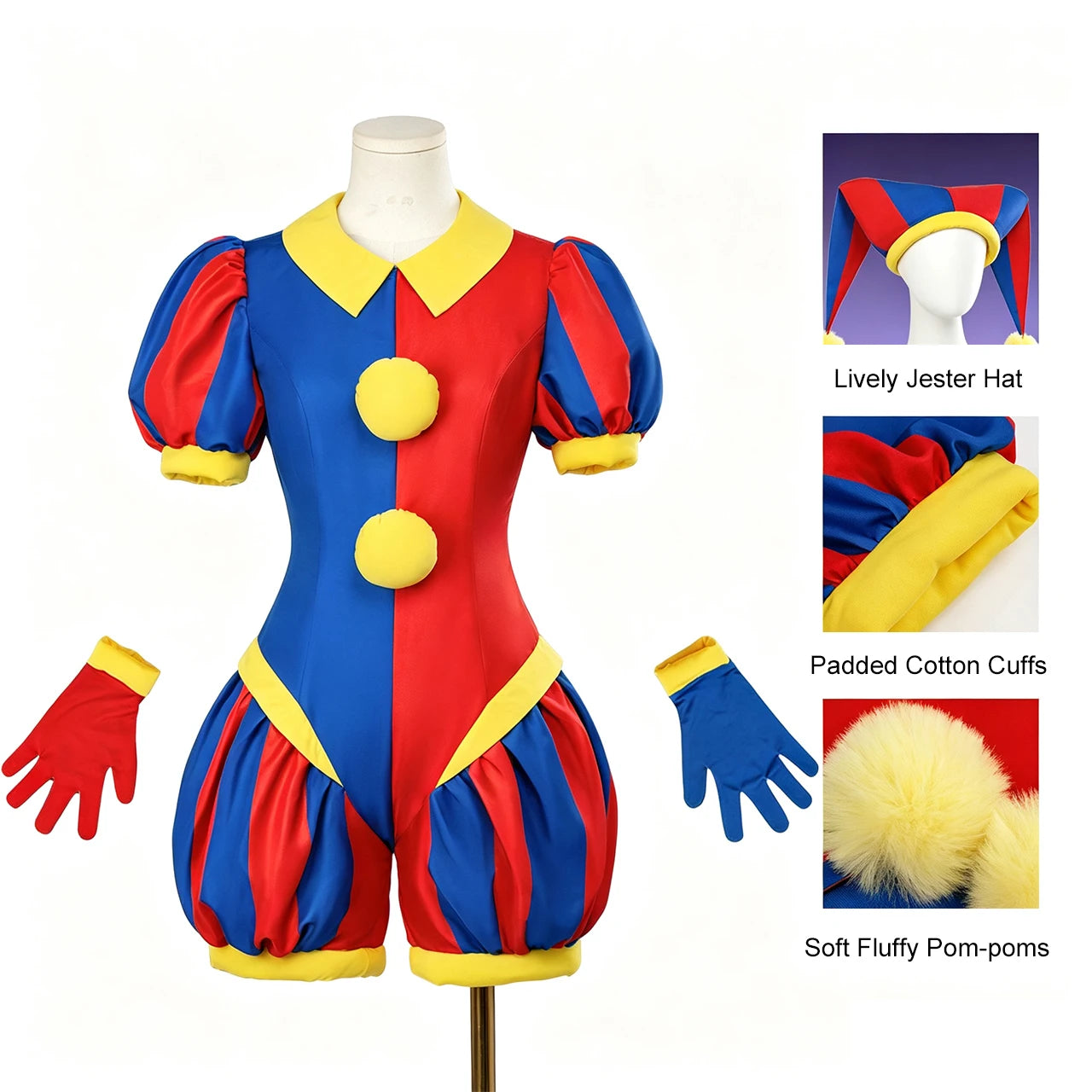 Pomni the Amazing Digital Circus Costume Jumpsuit Clown Costume Halloween Adult Cosplay - 1SET / XL