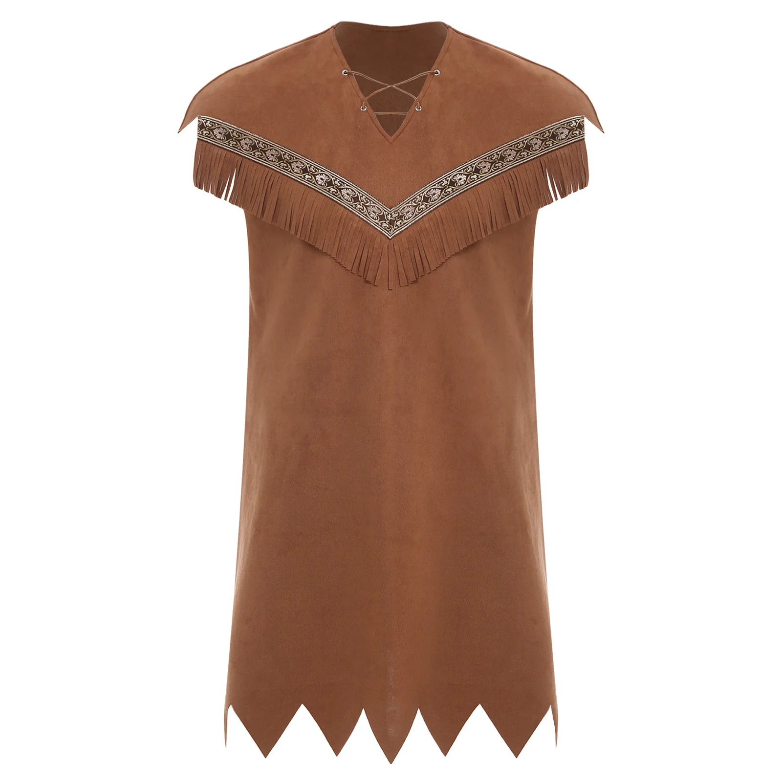 Men's Indian Indigenous Savage Aboriginal Hunter Sleeveless Fringe Costume - alternate view 7