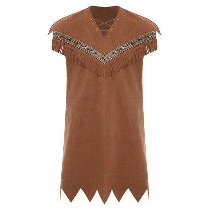 Men's Indian Indigenous Savage Aboriginal Hunter Sleeveless Fringe Costume - alternate view 7