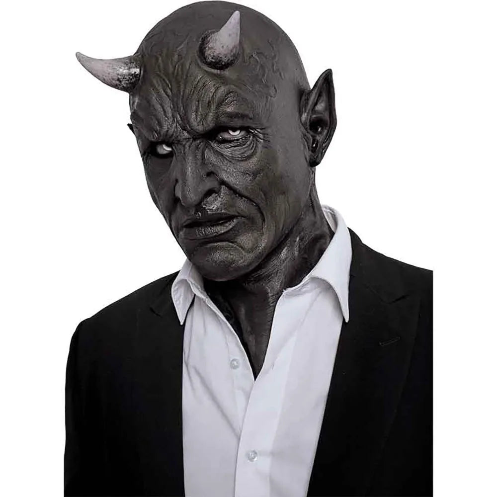 Costume Mephistopheles Mask Horror Demon Horn Mask Devil Killer Latex Helmet Halloween - black