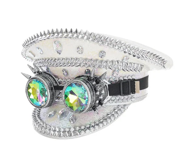 Halloween Costume Steampunk Hat with Goggles Vintage Men Black Sequined & Rivets Gothic - View 7