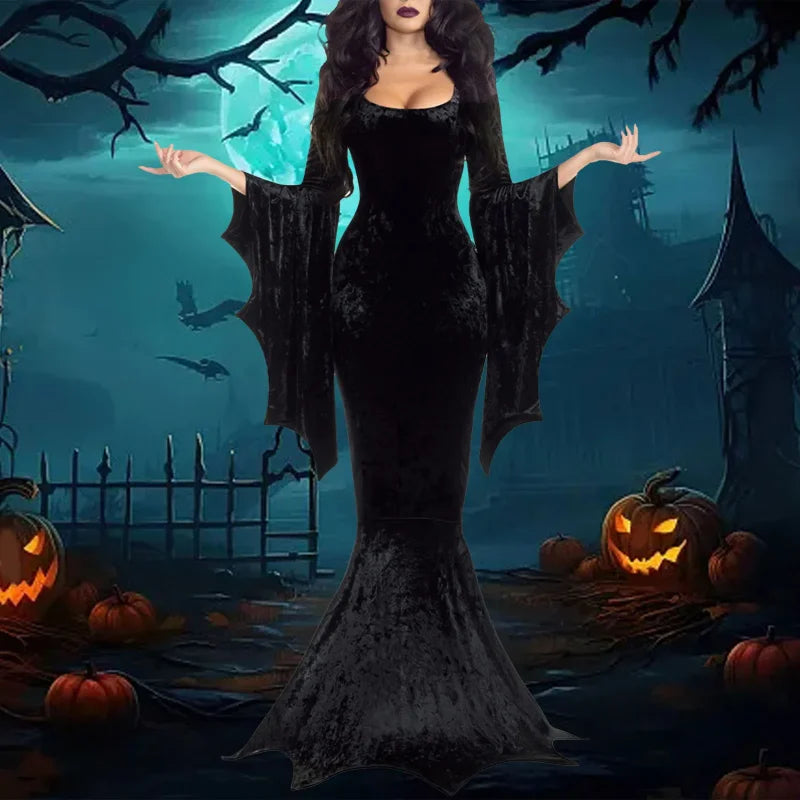 Women's Witch Costume Retro Black Gothic Morticia Mermaid Dress Women's Halloween Carnival Vampire Bride Role - product image 2