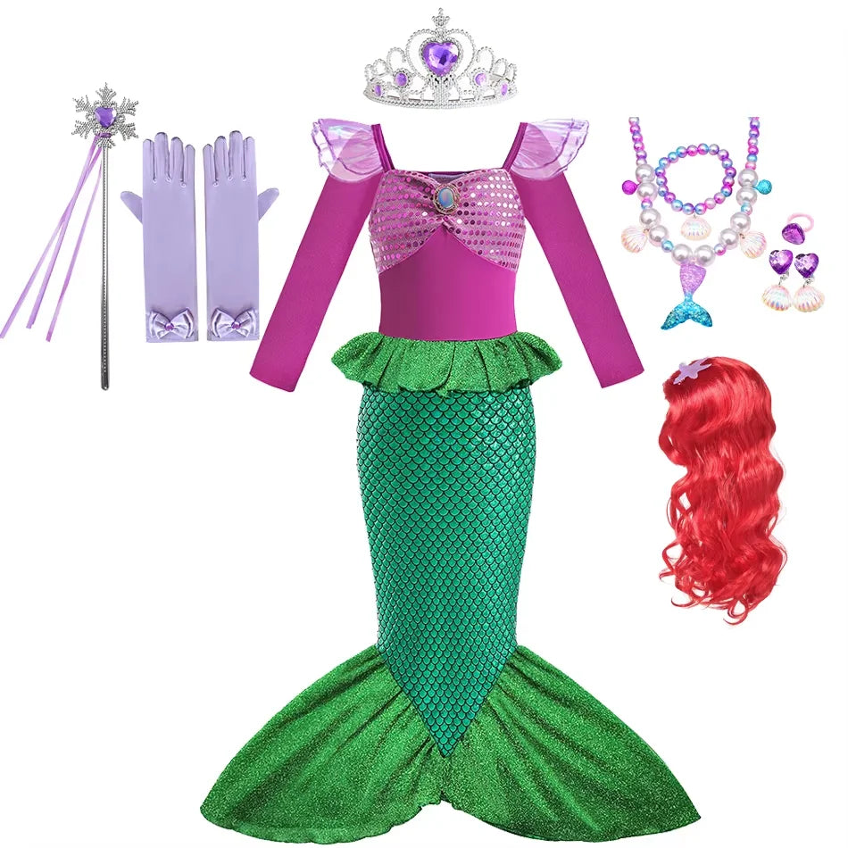 Red-Haired Mermaid Princess Halloween Costume for Kids