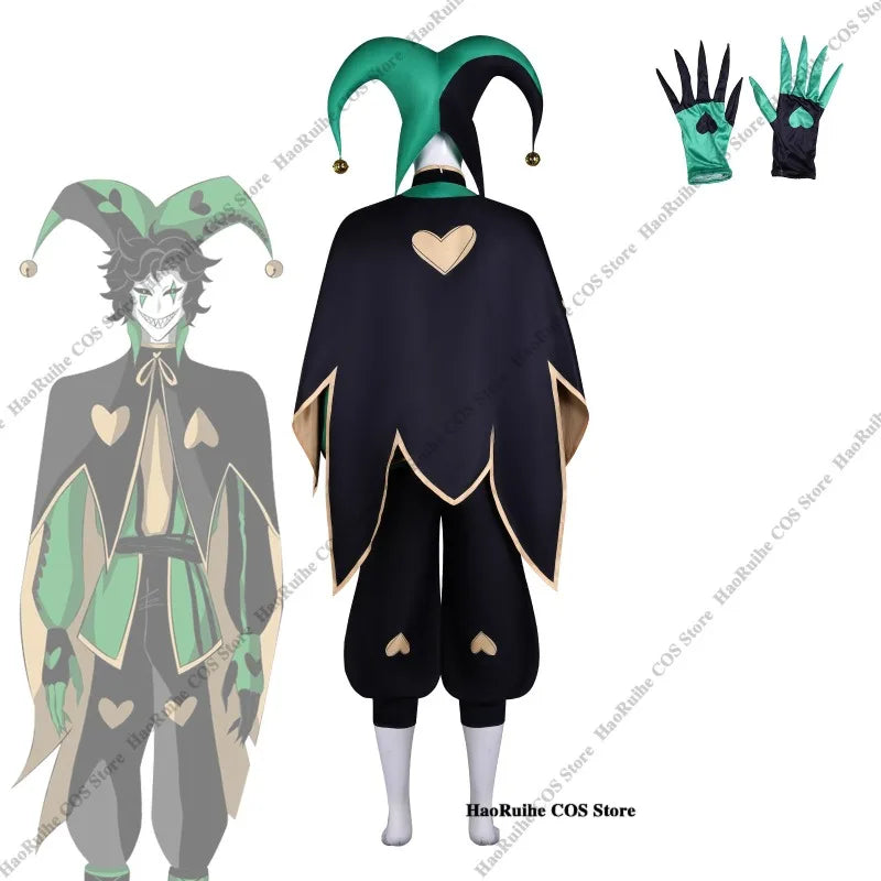 The Freak Circus Harlequin Costume Adult Clown Tops Pants Mask Gloves Joker Green Uniform - One size wig / XXXL