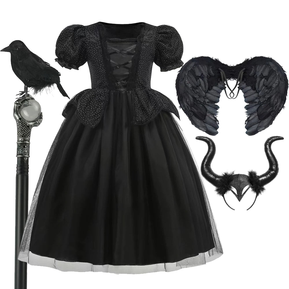 Halloween Costume For Kids Black Witch Dress Fancy Role Playing Costume Girls Gown Outfit - product image 6