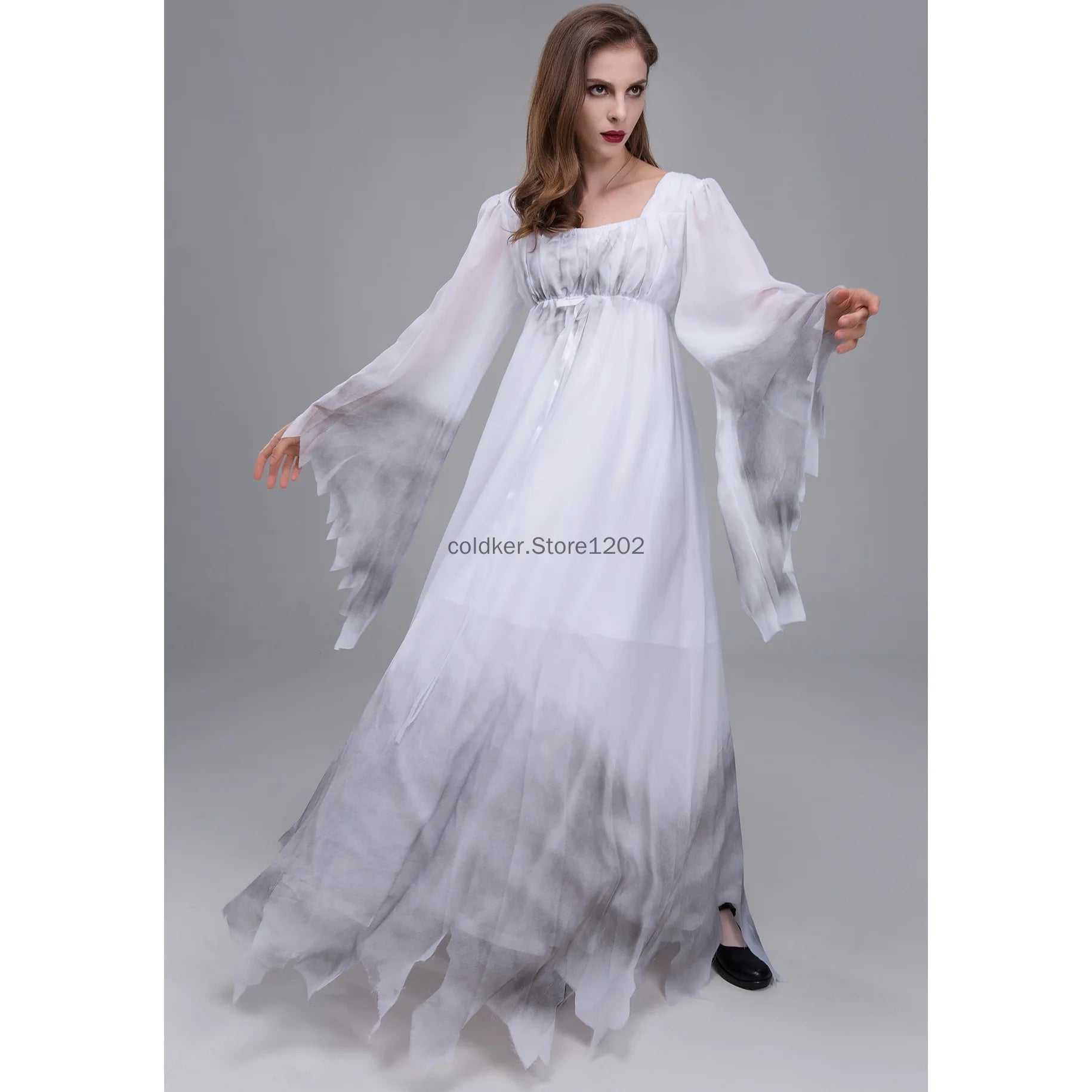 Adult Women Gossamer Ghost Bride Costume Dress White Gothic Victorial Scary - product image 4