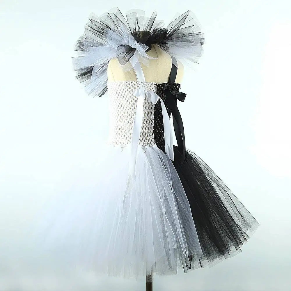 White Black Scary Clown Costumes for Girls Creepy Halloween for Kids Tutus Kids Horror - Only Dress / 6Y
