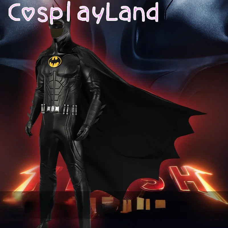 Michael Keaton Superhero Bat Bruce Wayne Costume Hero Armor Outfit with Cowl Black Leather - Full Set NO Mask / M