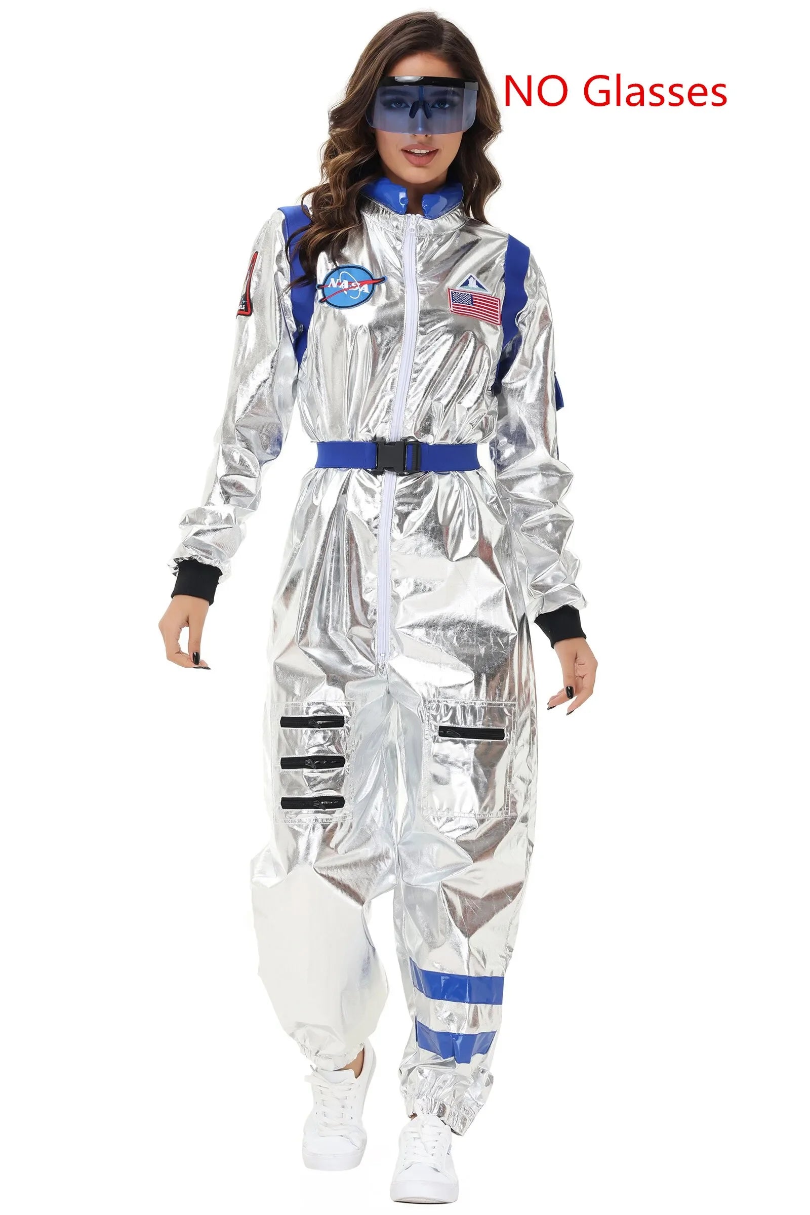 Halloween Silver Spaceman Men Women Space Suit Adult Kids Astronaut Costume Family Dress - A-Men (NO Glasses) / M