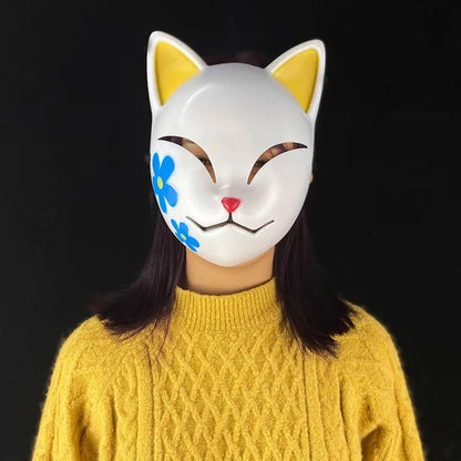 Japanese Anime Demon Slayer Mask Costume Anime Props Halloween Fox Mask Hanfu Costume - Style 1-Yellow
