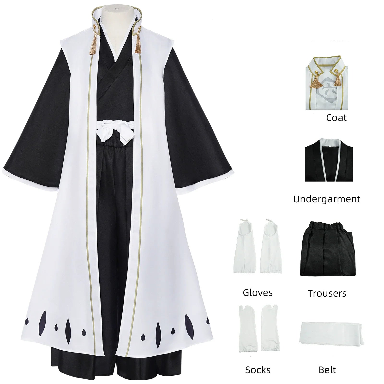 Anime Bleach Kuchiki Byakuya Costume Gotei 13 Captain White Cloak Combat Uniform Adult Man - suit / S