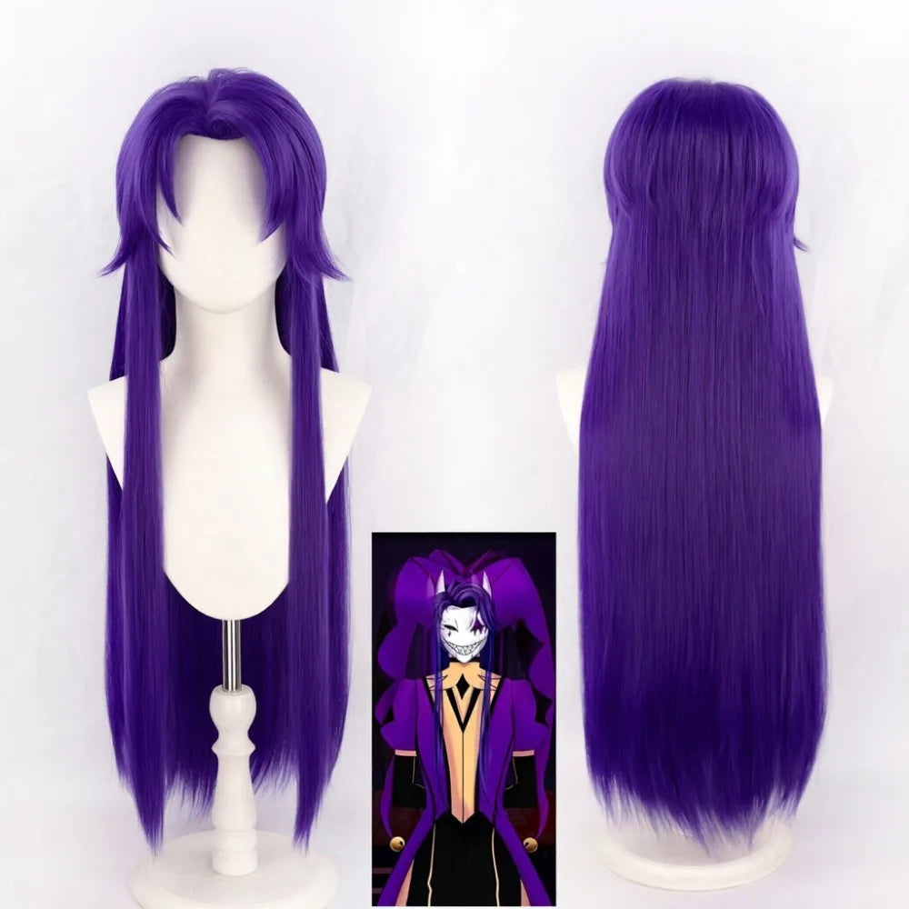 Game the Freak Circus Jester Costume Purple Black Retro Clown Outfit Complete Set with Hat - One size wig / XL