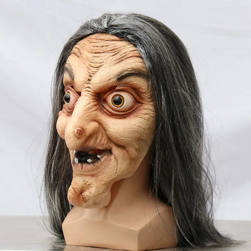 Halloween Old Witch Latex Mask with Long Hair Scary Ghost Face Costume for Party Cosplay & - product image 6