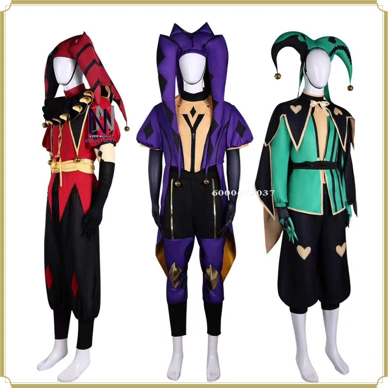 Circus Clown Costume Men Women Euro Size Full Set Green / Red / Purple Jester Outfit - costume-3 / XXXL