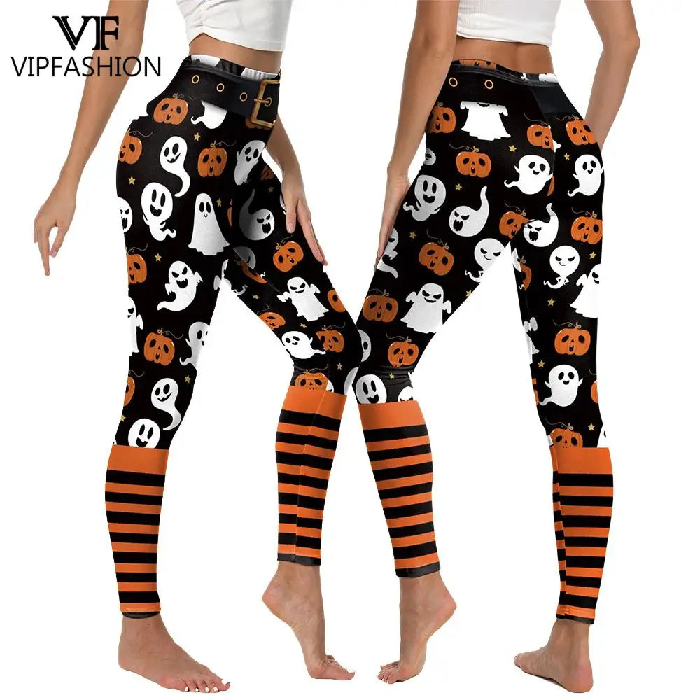 Women's Spooky Pumpkin Stripe Leggings - alternate view 4