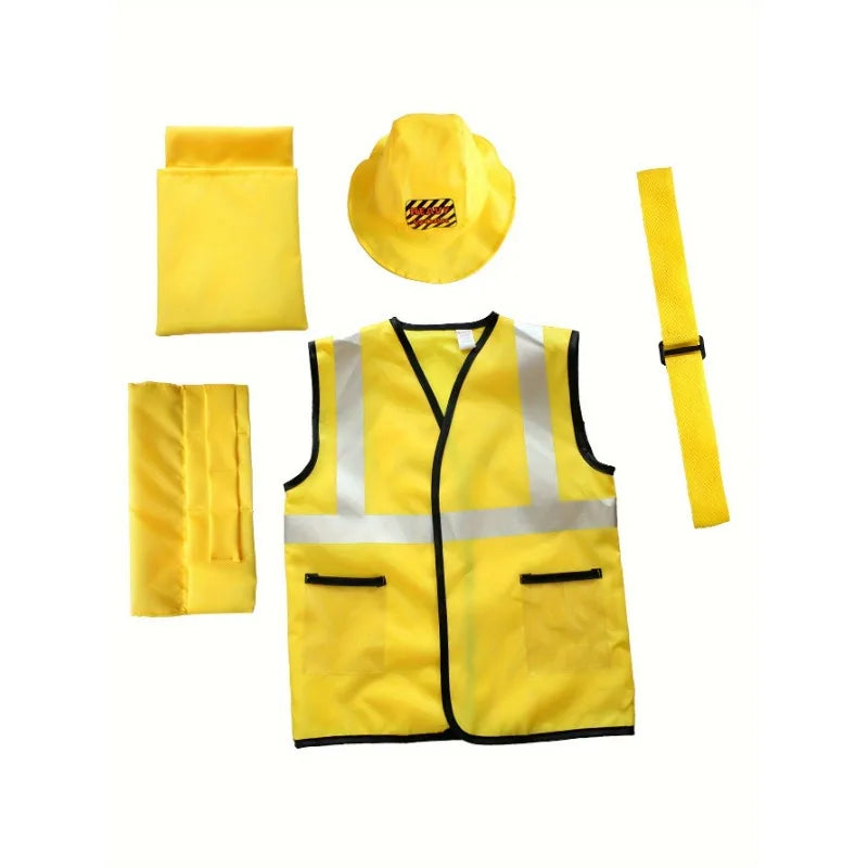 Toddler Construction Worker Vest Costume, Worker 5 Piece Playset, Yellow Reflective Vest With