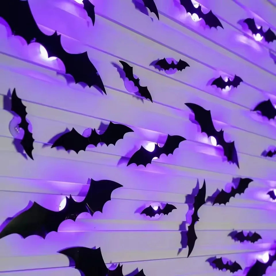 Halloween 3D Stereoscopic Bat LED Night Light PET Wall Decal Home FestivalParty