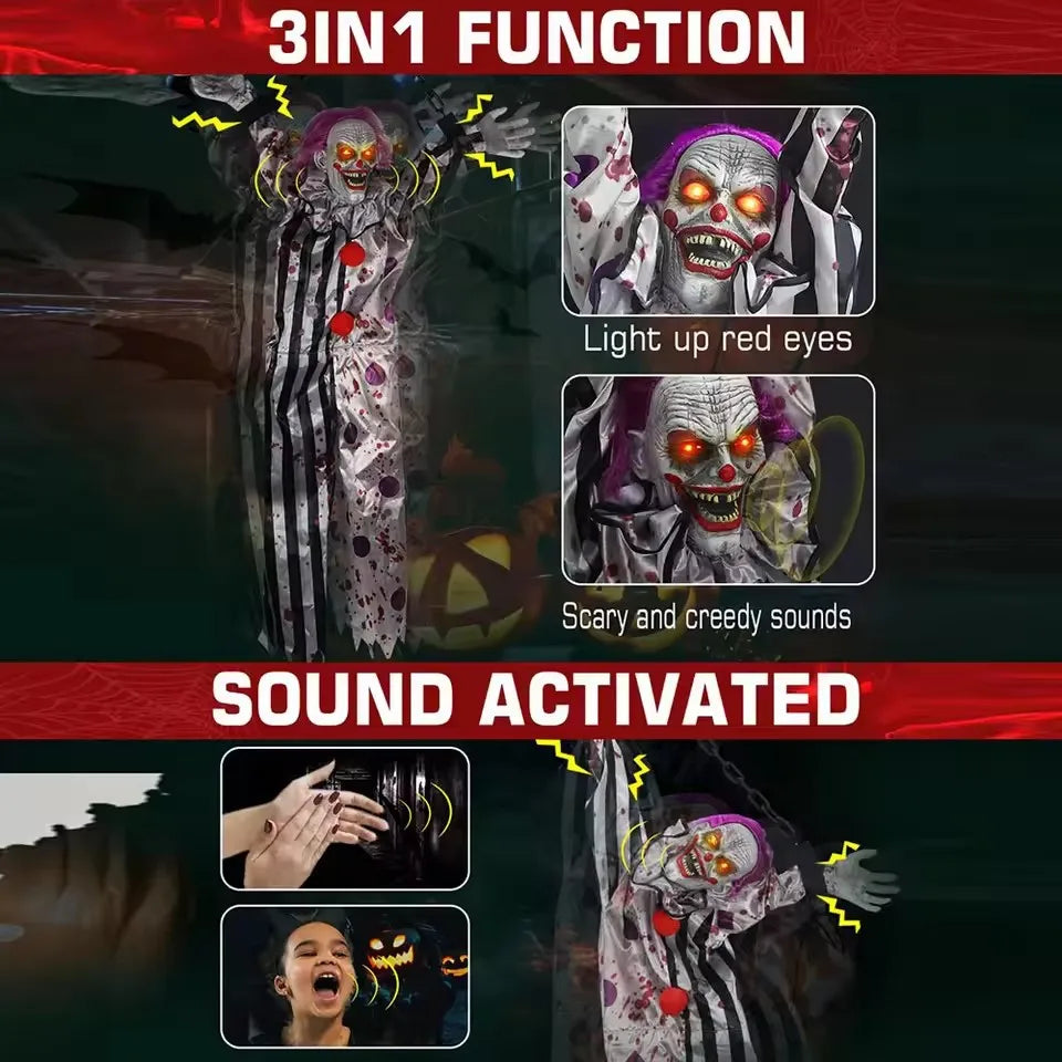 Decorations Electric Voice-activated Hanging Ghost Clown Hanging Ghost Prop - alternate view 3