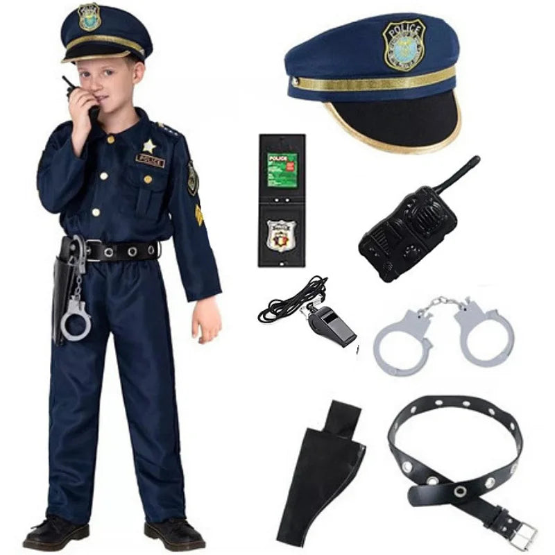Halloween Police Suit Costume Makeup Boy Police Suit 9-piece Birthday Set Top Hat Novelty - 9PCS SET / L (47.2–51.2 in (120–130 cm))