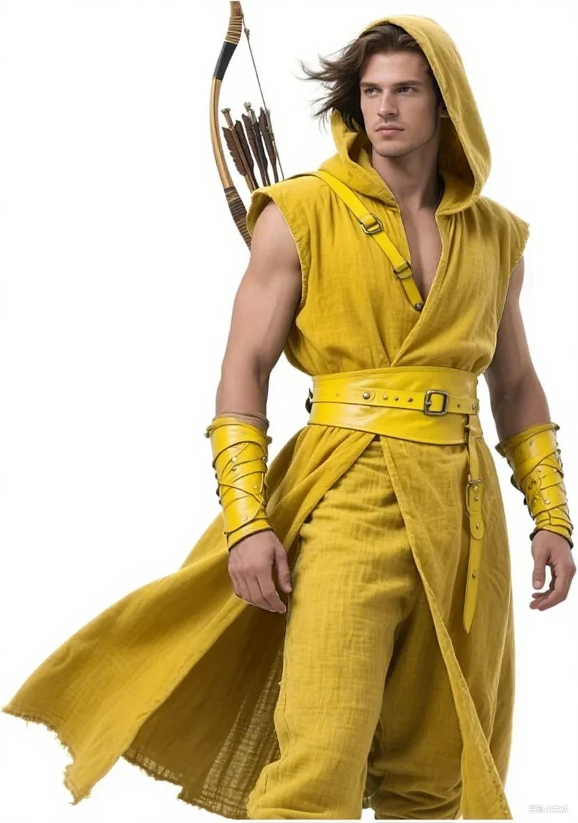 Men's Medieval Hooded Surcoat Renaissance Tabard Sleeveless Tunic Cloak Viking Costume - army green / XXL