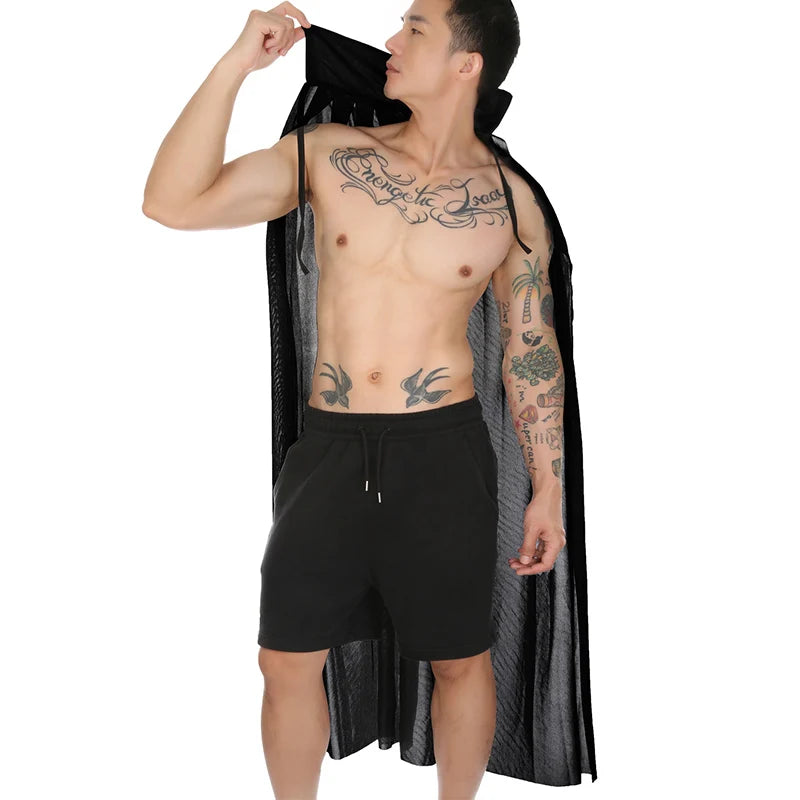 Adult Sexy Hooded Cape Sheer Transparent Stand Collar Erotic Sex Show Costume - alternate view 5