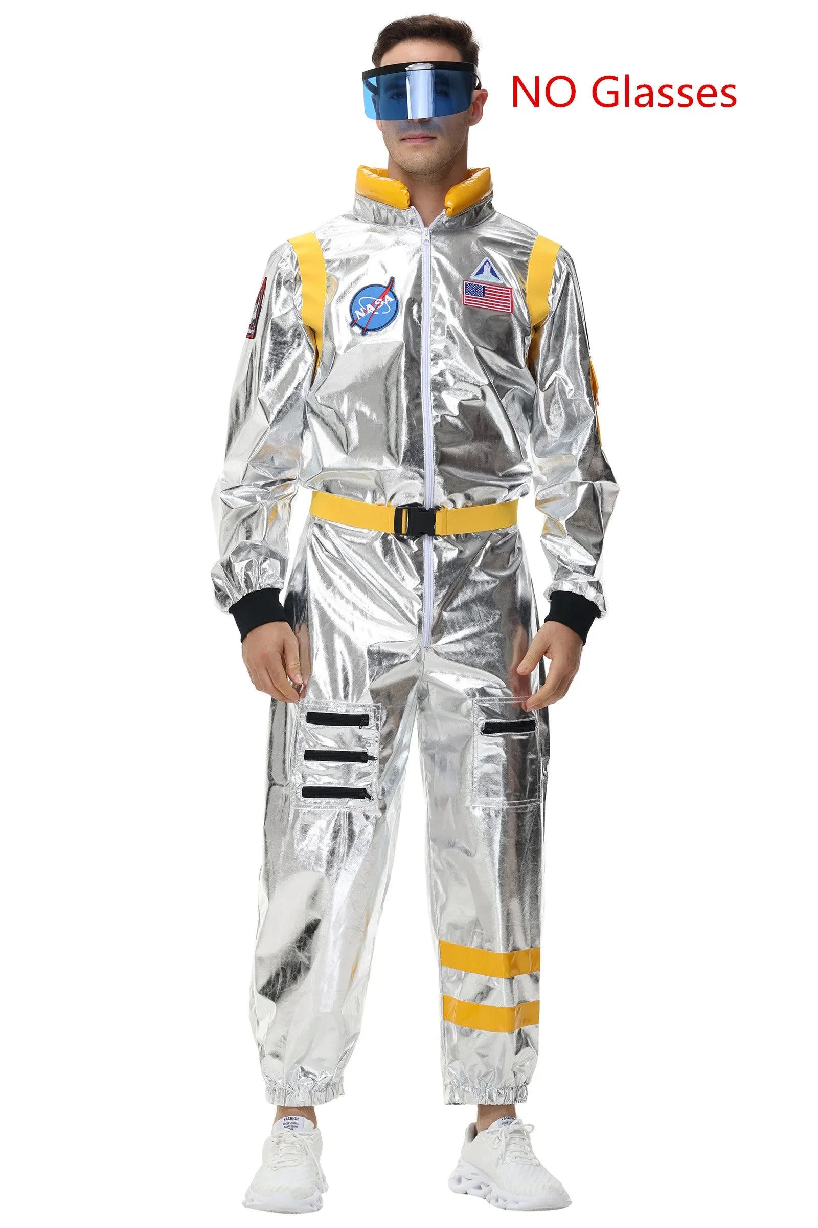 Adult Silver Astronaut Costume Men Women Spaceman Suit Space Jumpsuit Halloween Costume - Pink Women-A / L
