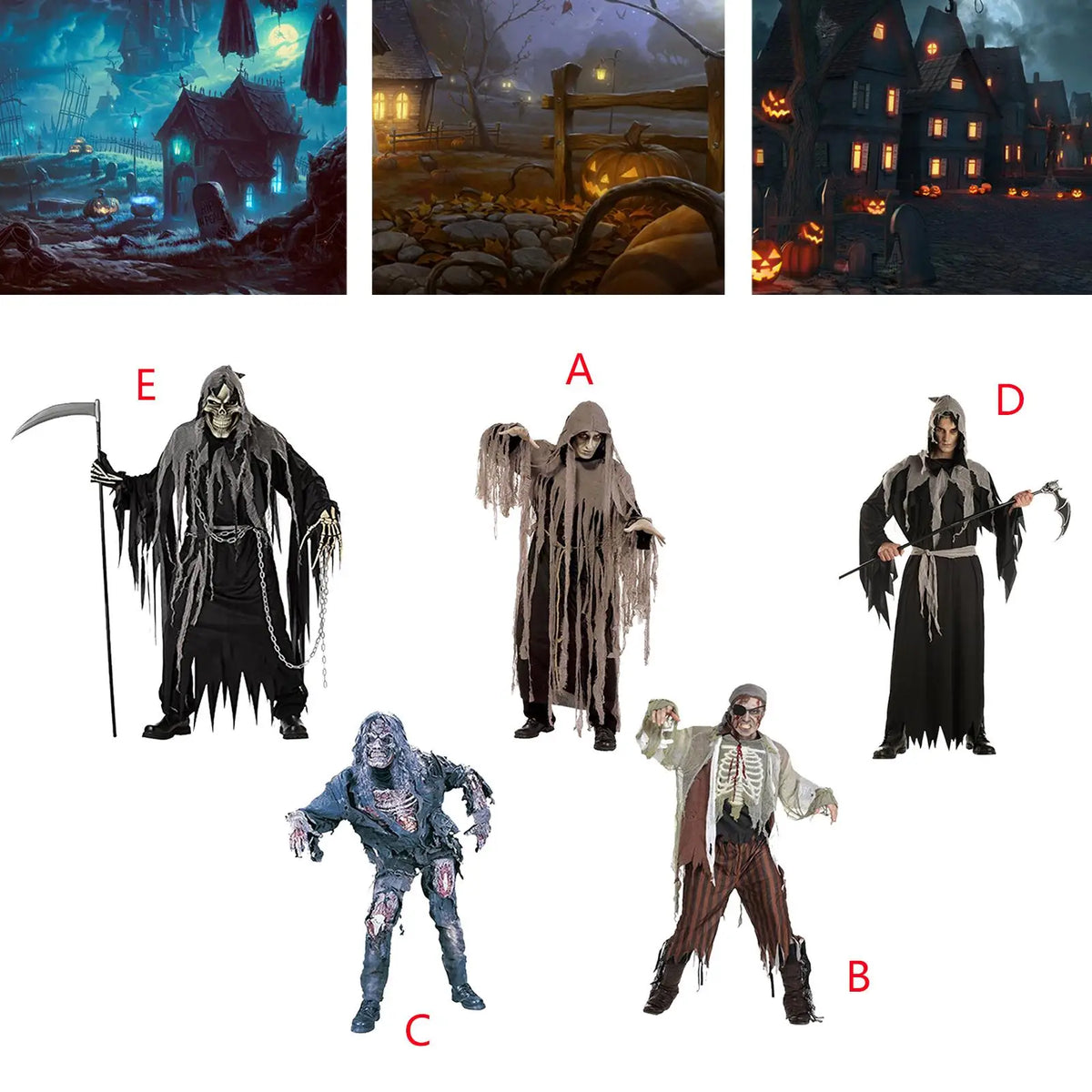 Adult Horror Costume Sets – Ghost, Zombie & Grim Reaper Styles