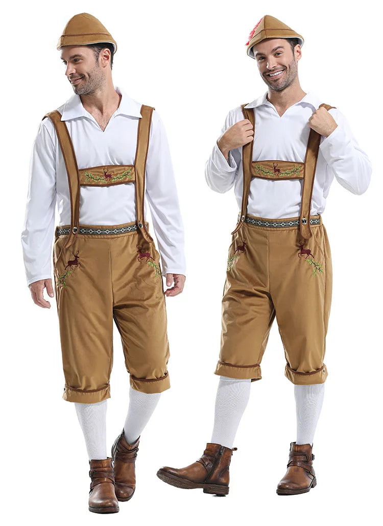 Men's Bavarian German Beer Suspenders Short Sleeve Halloween Costume - 26060W1995BL / M