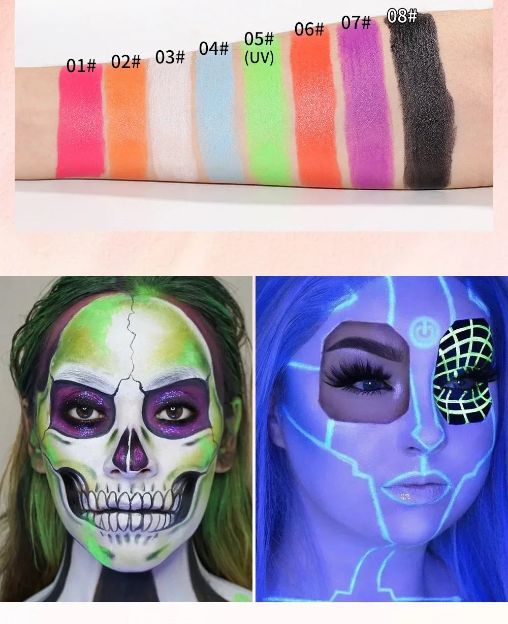 Halloween Face Body Painting Stick Cream Waterproof UV Light Neon Green Purple Pink Black White Paint Party - product image 5