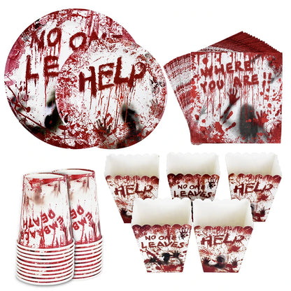 Halloween Party Disposable Tableware Scary Bloody Handprint Paper Plates Cups Popcorn Box For Halloween - product image 3