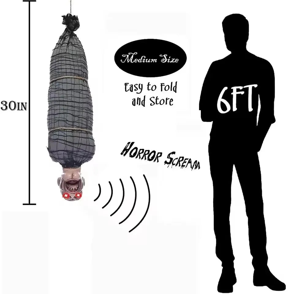 2.46 Ft Halloween Hanging Animated Corpse With LED Light Up Eyes Talking & - product image 5