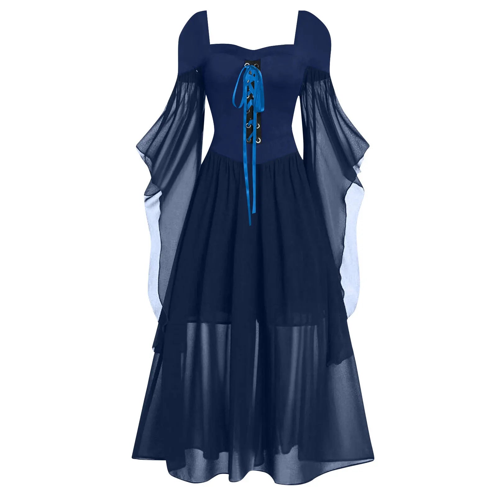 Women's Vintage Gothic Dress Halloween Witch Cosplay Costumes Off Shoulder Lace-Up Medieval Maxi Dress Retro - product image 14