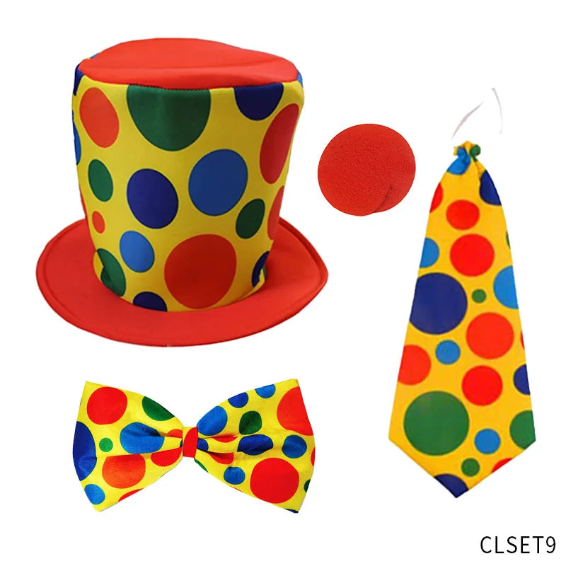 Clown Costume - Nose Wig Bow Tie Shoes Headband Gloves Hat Stockings and Vest Dress Up - 7 / One Size
