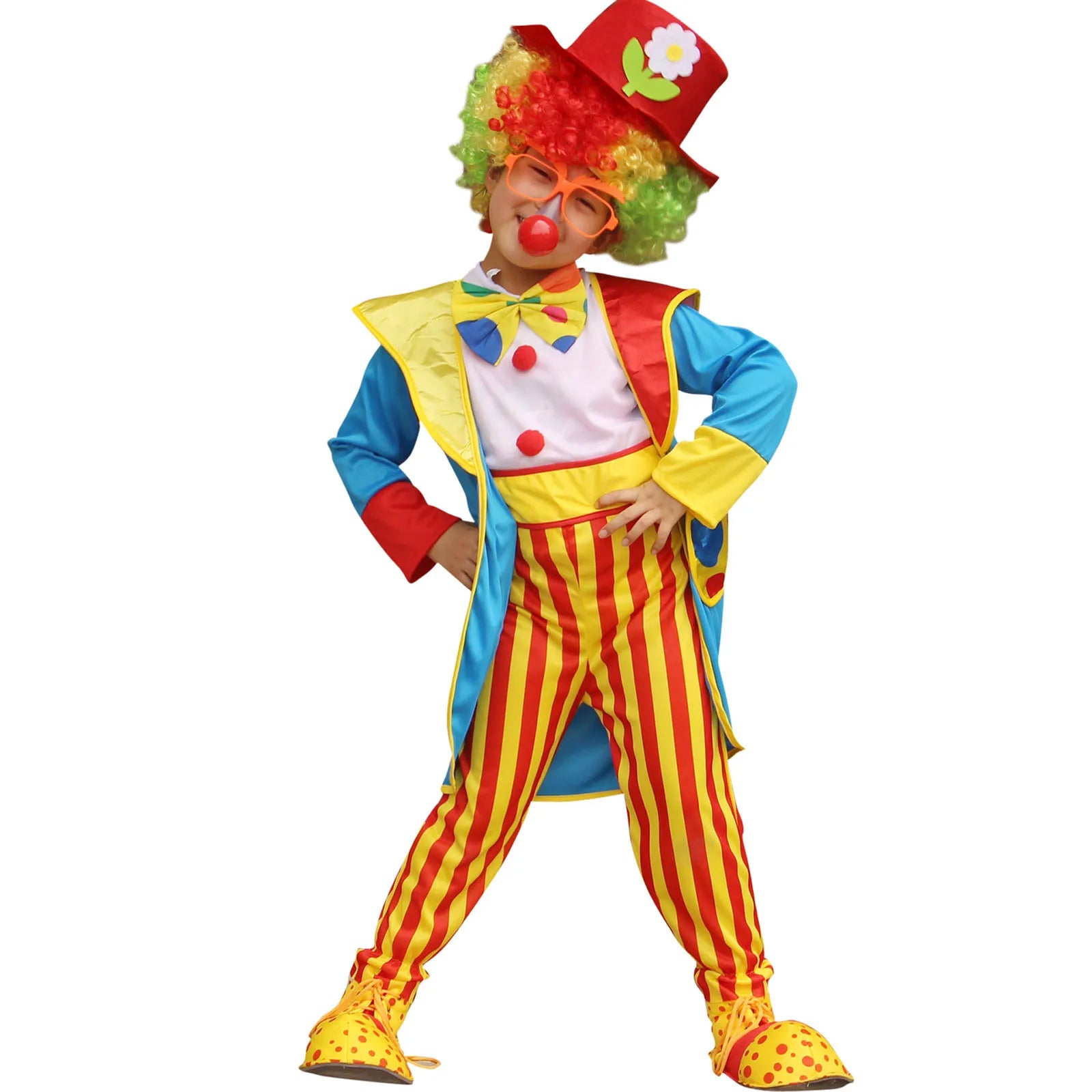 Boys Girls Circus Clown Costume Halloween Theme Party Carnival Performance Clothes Striped Jumpsuit with Coat - product image 5
