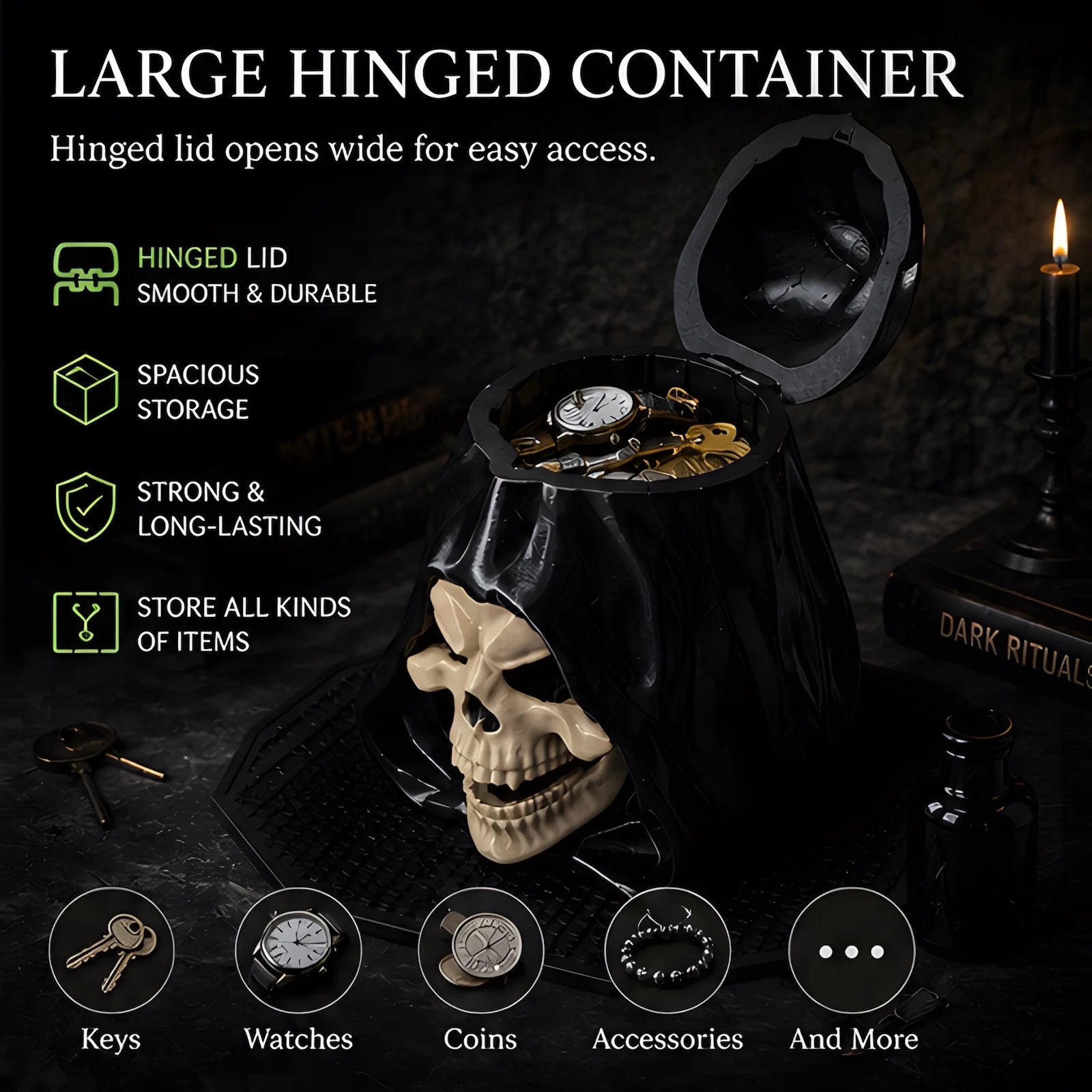 Halloween Grim Reaper Popcorn Bucket Glow In The Dark Skull Snack Bowl Horror Movie Theater Party Decor Luminous Candy Container