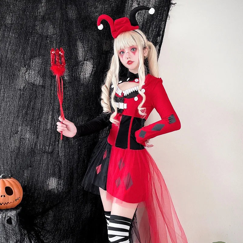 ZAWALAND Costume Clown Dress Costume Women Girls Outfits Halloween Joker Clown Headwear - 2 / XL women)